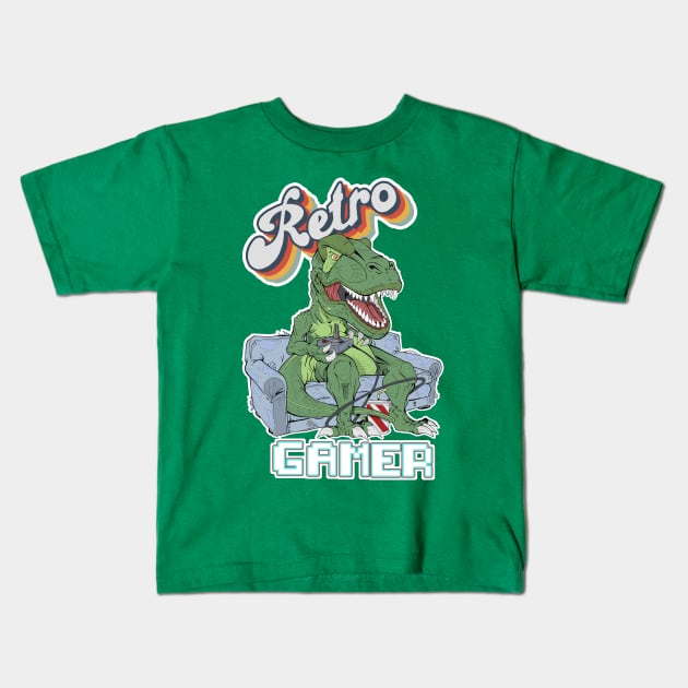 video gamer trex Kids T-Shirt by JeffreyLSteven